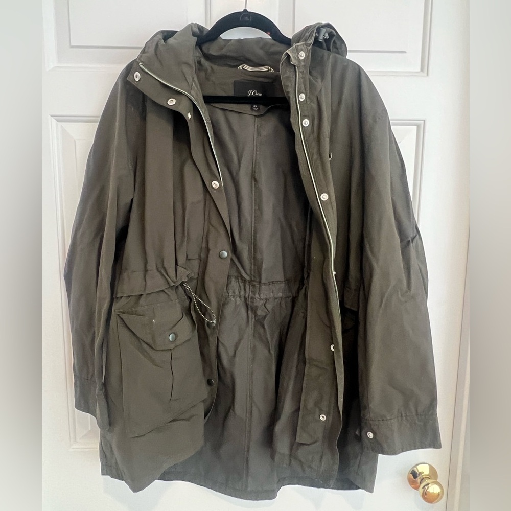J.Crew Olive Green Raincoat with Hood